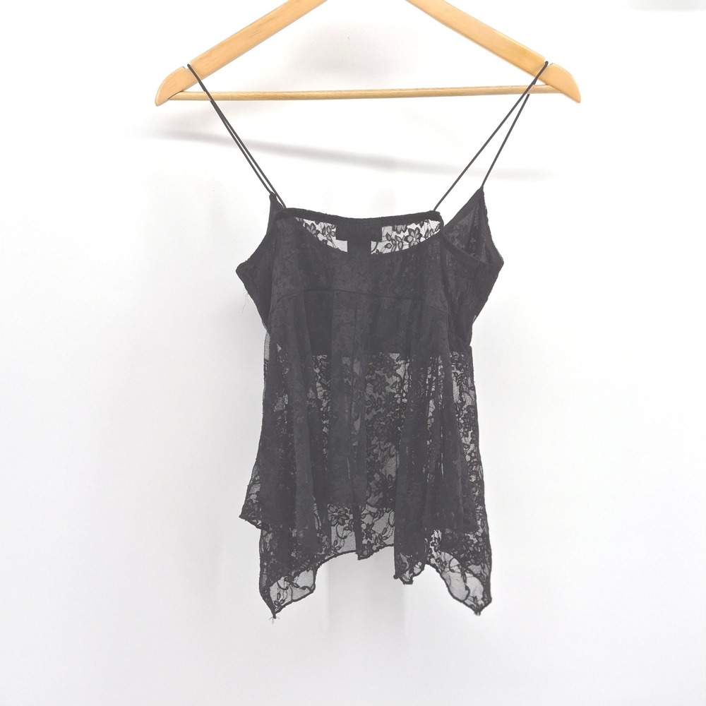 Just Polly Black Lace Handkerchief Hem Cami Top L Whimsigoth Y2K Babydoll Goth - Picture 7 of 9